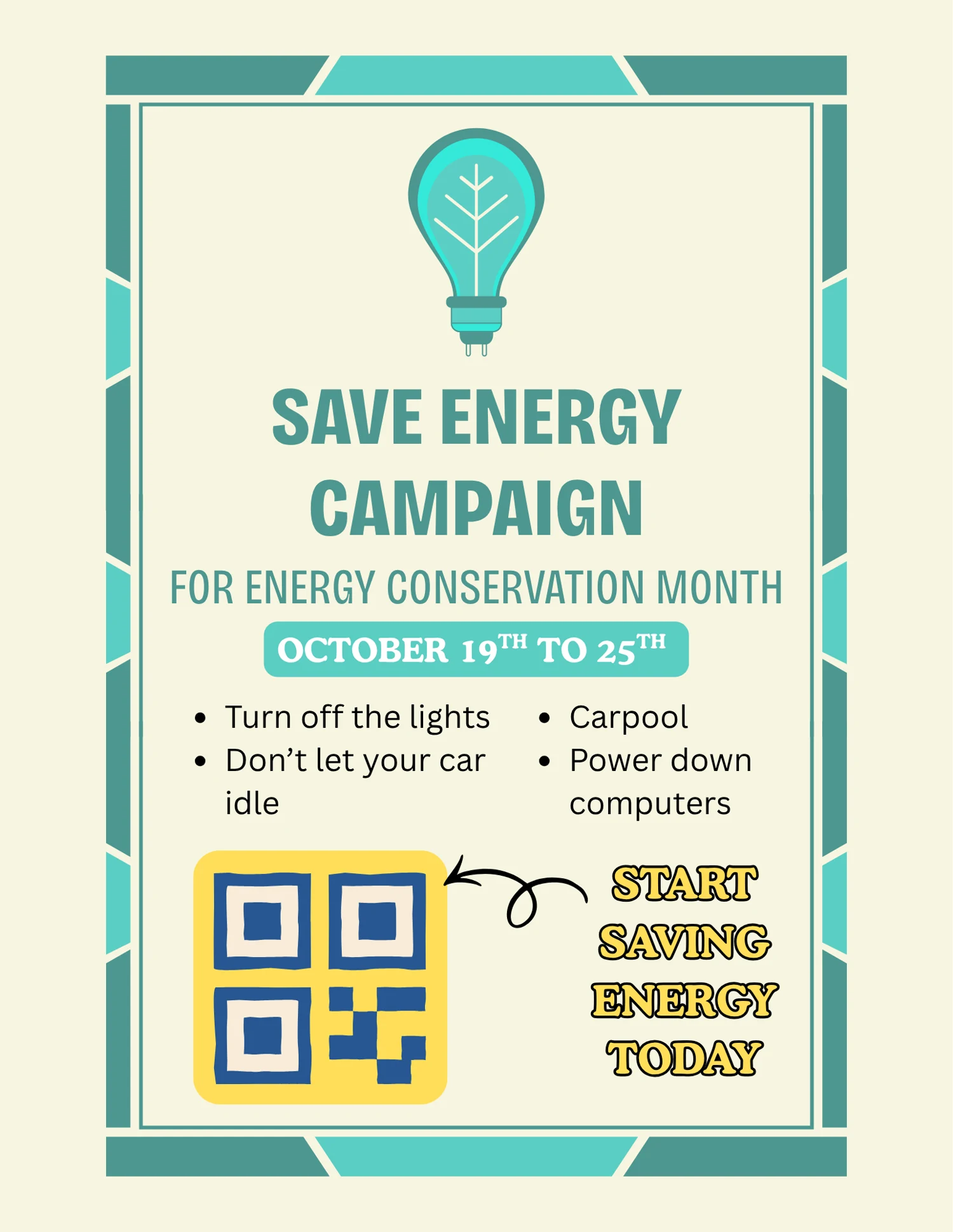 Save Energy Campaign flyer for Energy Conservation Month, October 19 to 25